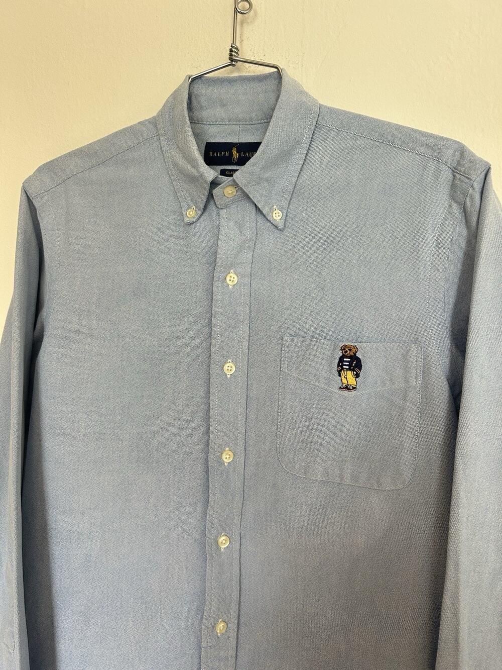 Polo Ralph Lauren Polo Bear Oxford Shirt Blue Classic Fit Mens Small Long Sleeve